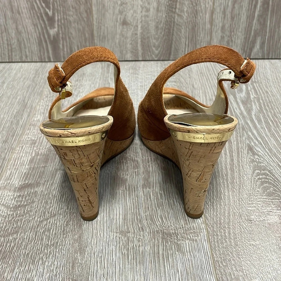 MICHAEL Michael Kors Cork Wedge Peep Toe Faux Suede Sandal 9M - Picture 4 of 15